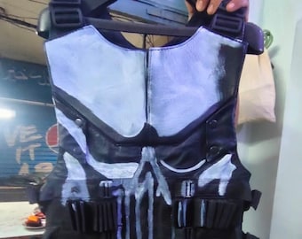Punisher Skull Tactical Vest - Cosplay & Airsoft Ready - Durable Black Plate Carrier Style