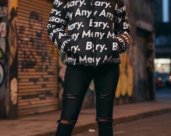 Men's "By Any Means Necessary" Print Black & White Puffer Jacket