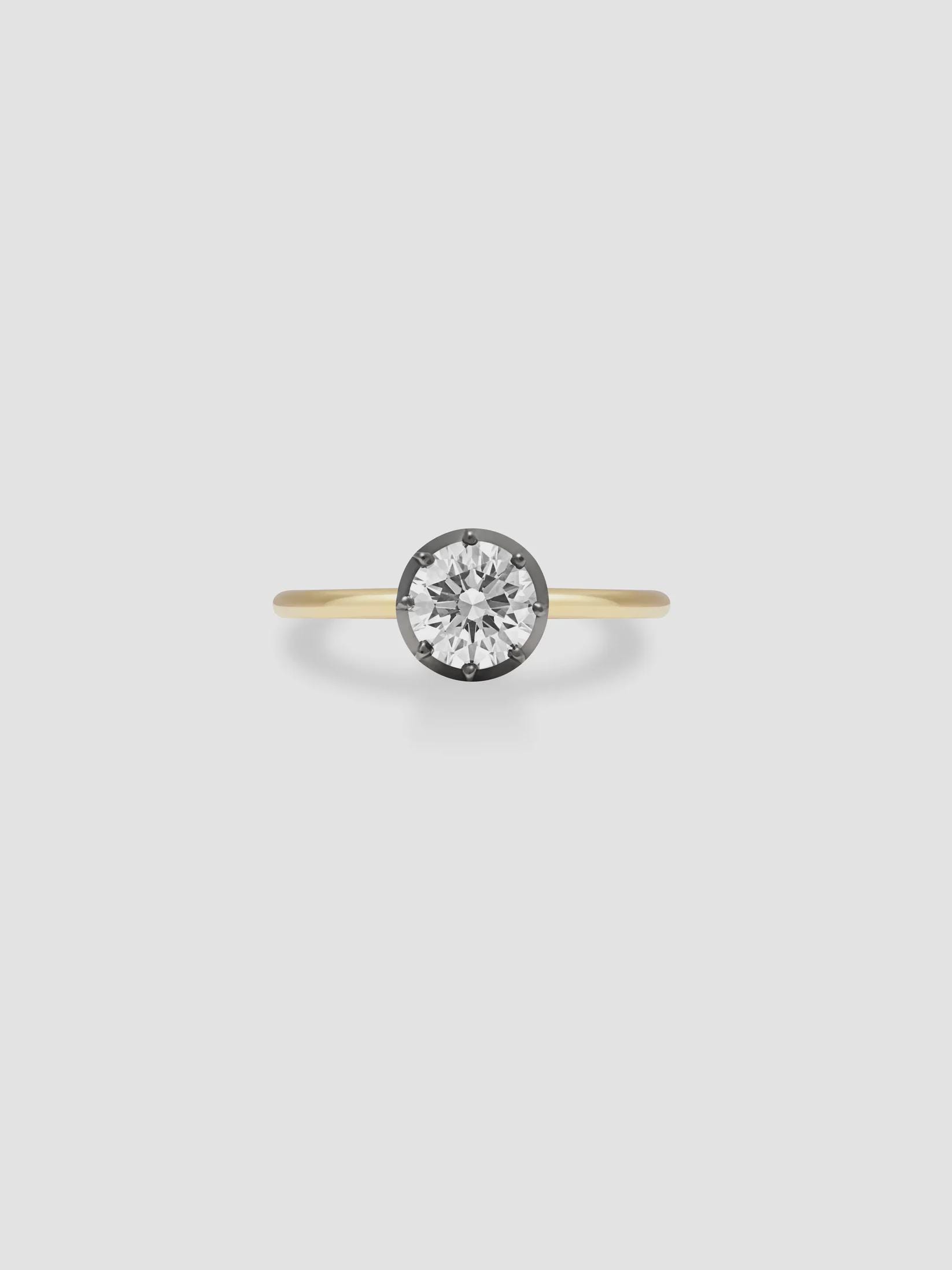 Lab Diamond Button Back Ring: 18K Blackened Gold, Georgian Style - Etsy