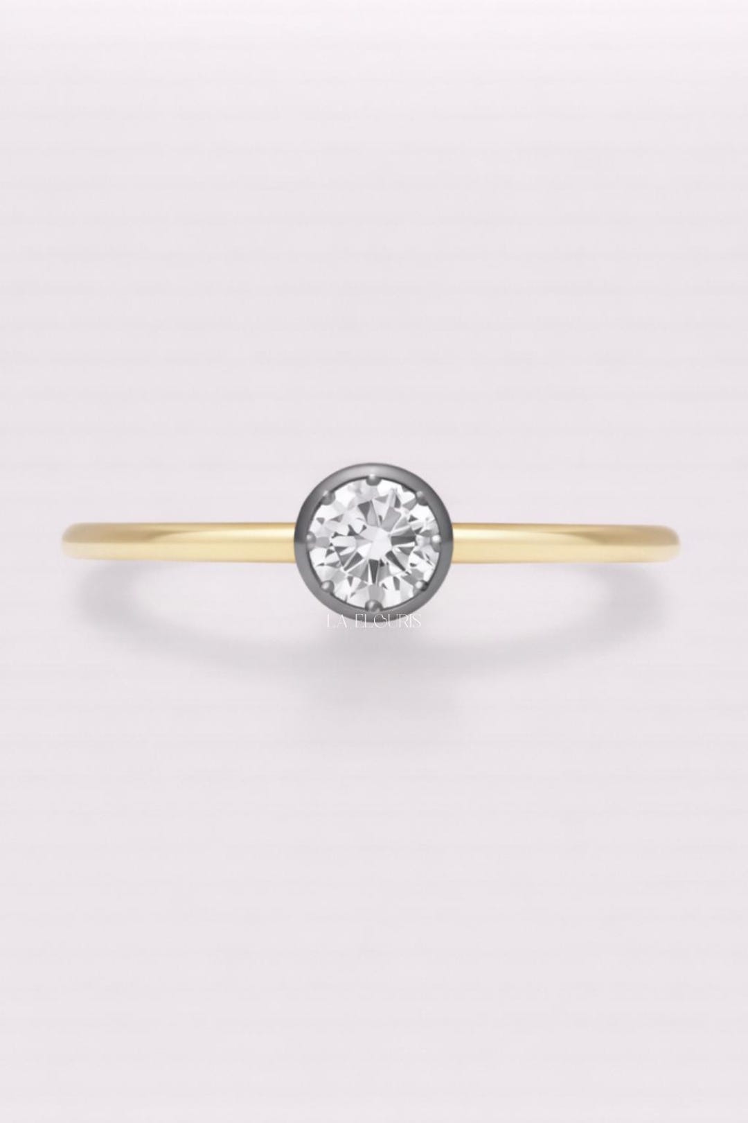 Round Lab Diamond Button Back Ring |E–F VVS/VS | Georgian-inspired ...