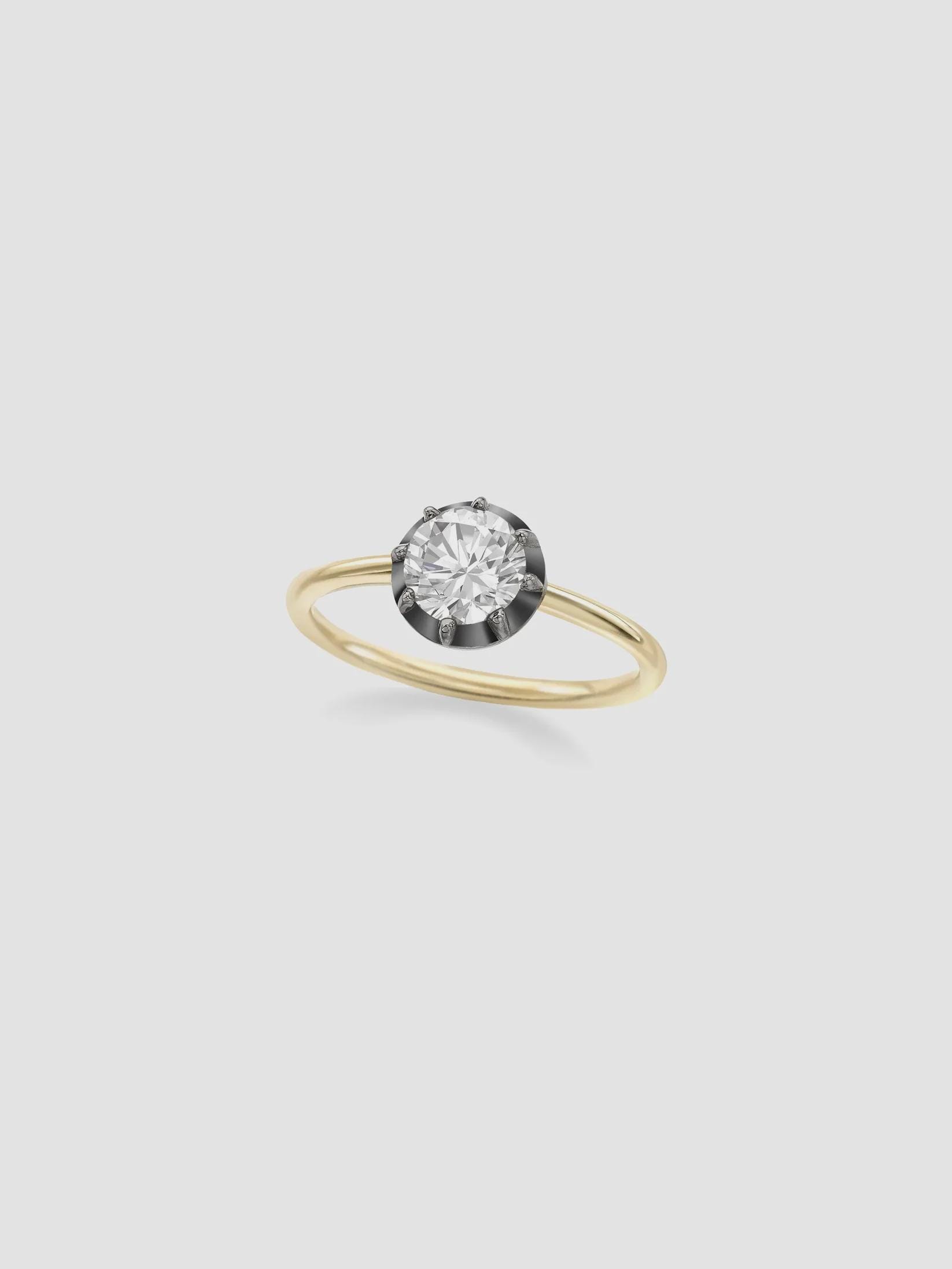 Lab Diamond Button Back Ring: 18K Blackened Gold, Georgian Style - Etsy