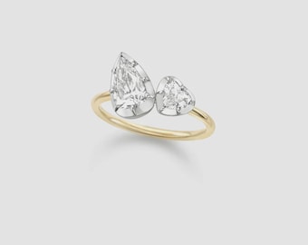Toi et Moi Pear and Heart Lab Diamond Button Back Ring  Modern Romantic Design, Gift for Her, Ring for Women, Anniversary Gift ,  Laelouris