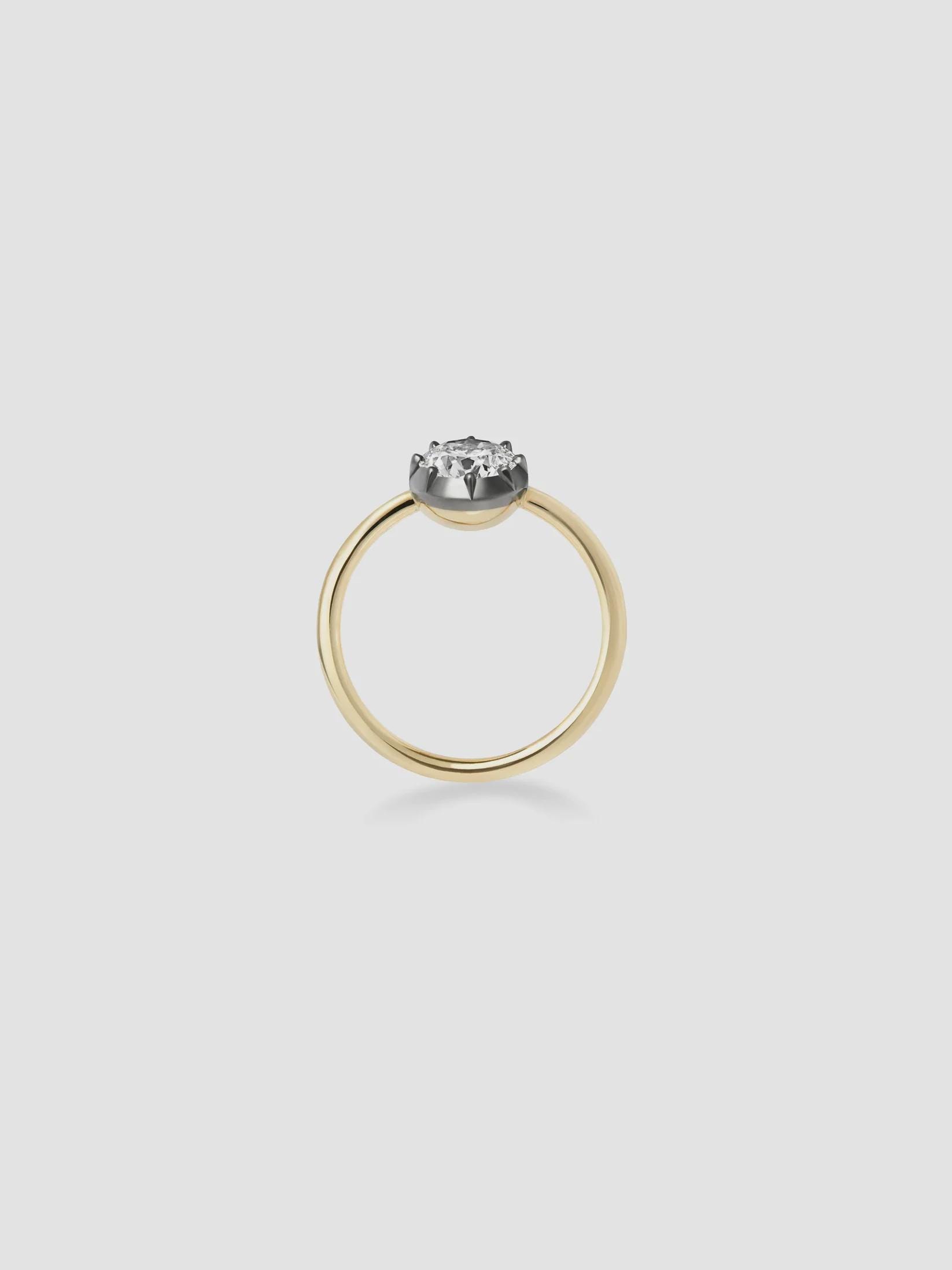 Lab Diamond Button Back Ring: 18K Blackened Gold, Georgian Style - Etsy