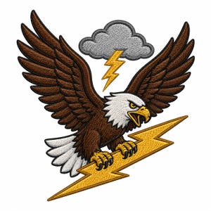 Bald Eagle Lightning Embroidery Design, Bold Storm Wildlife Art (Digital File)