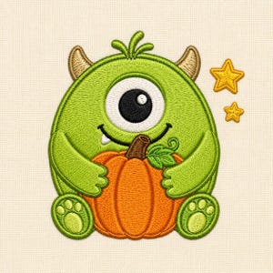 Pumpkin Hug Monster Embroidery Design, Kawaii Autumn Halloween Character (Digital File)