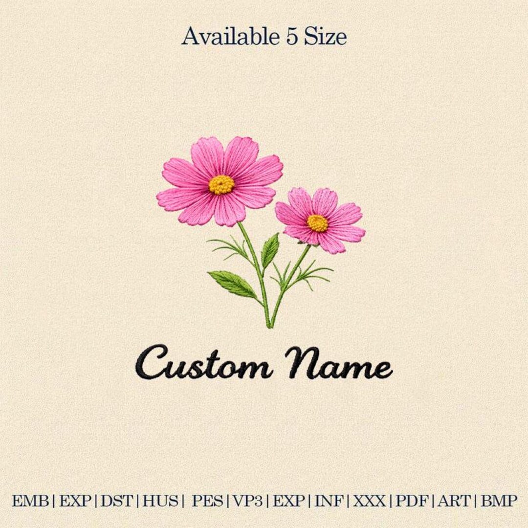 Custom Name Floral Embroidery Design, Pink Wildflower Birth Flower ...