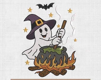 Funny Ghost Witch Embroidery Design, Halloween Stitch File (Instant Download)