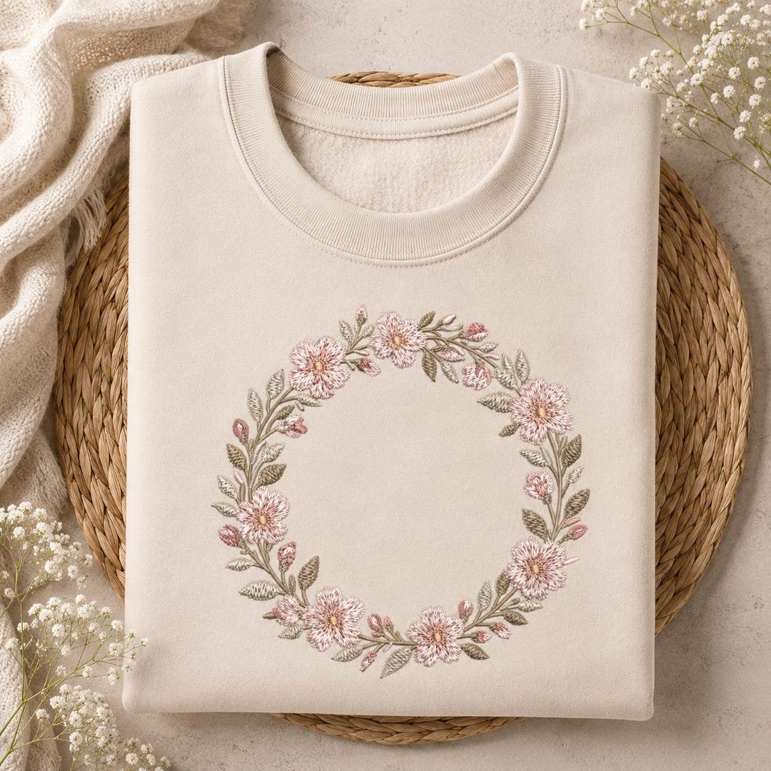 Floral Wreath Embroidery Design, Cottagecore Vintage Pastel Botanical ...