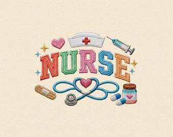 Nurse Embroidery Design, Medical Nurse Embroidery File, Stethoscope Syringe Nurse Hat Embroidery, Healthcare Machine Embroidery