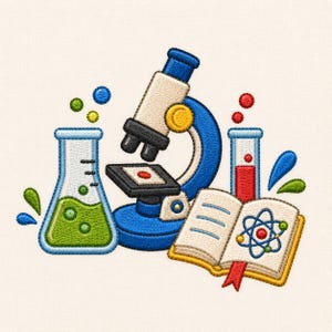 Science Lab Embroidery Design, Microscope, Beaker, Book (Digital File)