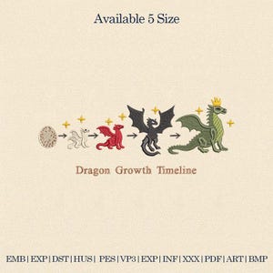Dragon Growth Timeline Embroidery Design, Fantasy Evolution Art (Digital File)
