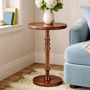 Solid Wood Small Round Pedestal Side Table, Minimalist Sofa End Table