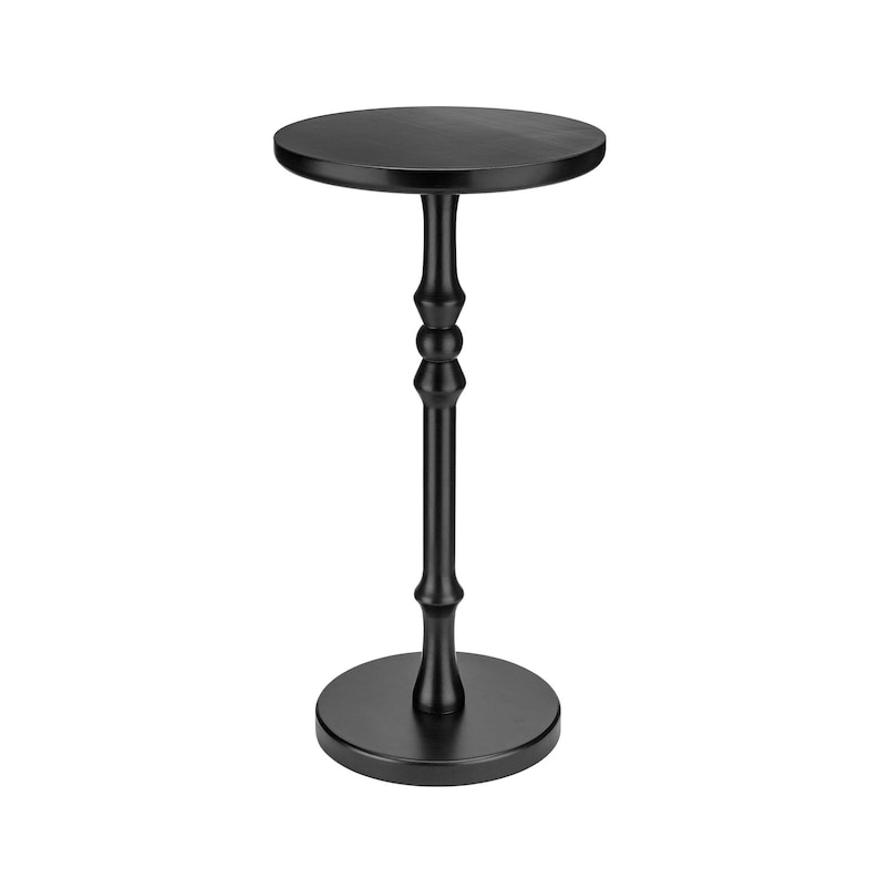 minimalist black round pedestal side table isolated on white background