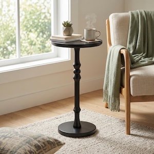Solid Wood Small Round Pedestal Side Table, Minimalist Sofa End Table