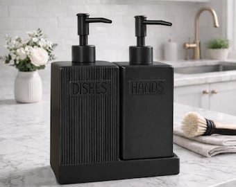 Matte Black Dish Soap Ceramic Soap Dispenser Set, Modern Kitchen Sink Organizer