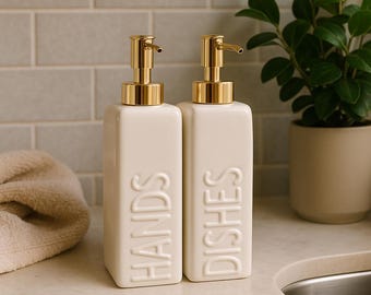 Ceramic Soap Dispenser Set, Refillable Pump Bottles for Kitchen & Bathroom