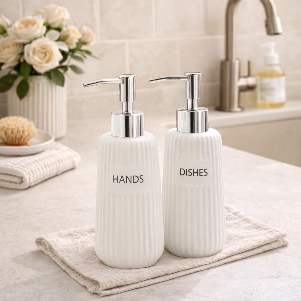 Ceramic Soap Dispenser Set, Hand and Dish Soap Dispenser for Kitchen Sink, Modern Housewarming Gift