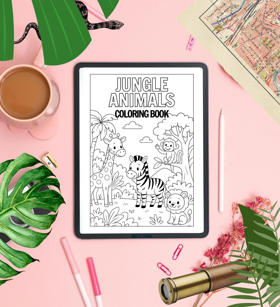 Jungle Animals Coloring Book | Printable Kids Activity | 5 Animal Pages ...