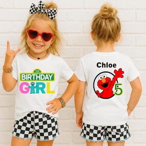 Birthday Girl and Birthday Boy Sesame Street shirt with customizable details. Add your child’s name and age for a unique birthday outfit perfect for parties, photos, and themed celebrations with Elmo-inspired design.