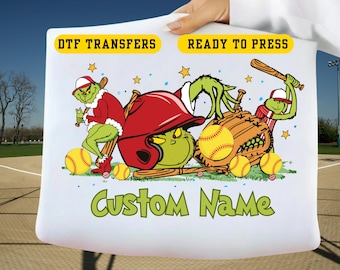 Team Softball Grinch DTF Transfer Holiday Tournament Squad Personalized Name Ready Press