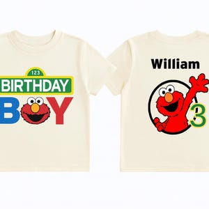Personalized Birthday Girl and Boy Sesame Street shirt with bright party colors. Add name and age for a fully custom design. Great for toddler birthdays, photoshoots, and themed birthday celebrations.