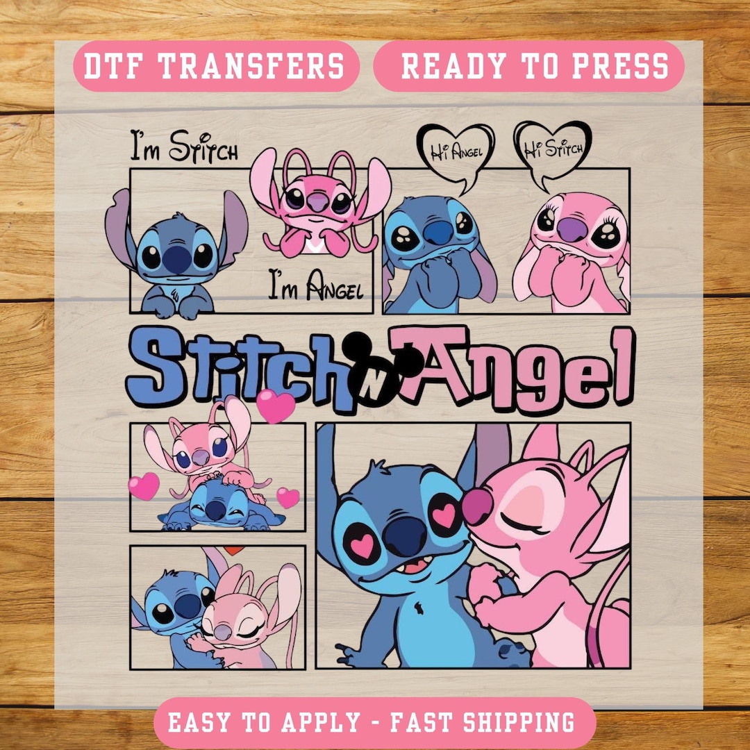 Stitch and Angel Comic Strip Transfer: Cute Couple Iron-on Design - Etsy