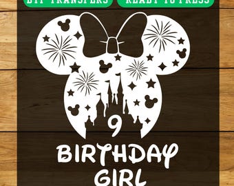Custom Birthday DTF Transfers Ready to Press: Disney Castle, Minnie Bow - Age Print