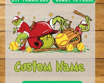 Custom Grinch Christmas Softball iron On Transfers | Ready to Press Design