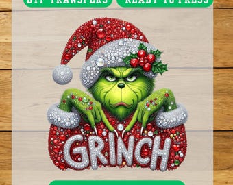 Grinch Christmas Glitter DTF Transfer | Festive Holiday Shirt Design | Easy to Apply & Fast Ship
