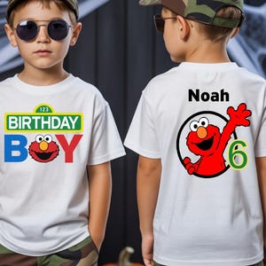 Customizable Sesame Street birthday tee for kids, featuring colorful graphics and fun character themes. Personalize the back with your child’s name and age to create a memorable and unique birthday outfit.
