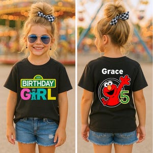 Vibrant Sesame Street party shirt with optional name and age personalization on the back. Great for toddlers and kids celebrating their themed birthday, providing a fun and colorful look for the special day.