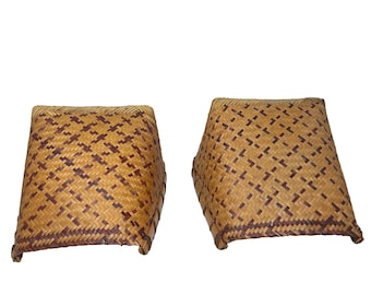 Vintage Woven Bamboo Winnowing Baskets – Handwoven Grain Scoops, Boho Wall Decor Trays