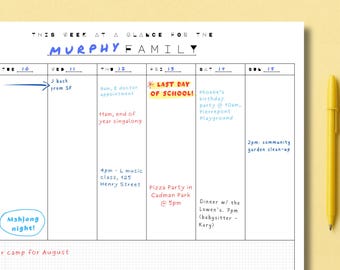 Printable Weekly Planner, Week at a Glance, Family Planner, Kids ...
