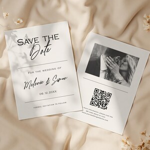 Minimalist Wedding Save the Date, DIY Modern Double-Sided Invite Template, Minimal Invitation with QR Code, Instant Download, 5x7- MOD25