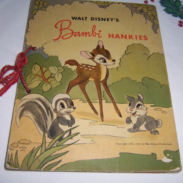 Vintage Bambi Hankie Book with 2 Hankies