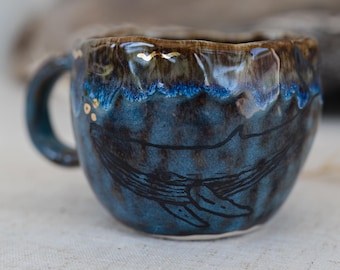 Handmade Ceramic Mug 8 oz : Coastal Blue Whale & Cottage Pottery