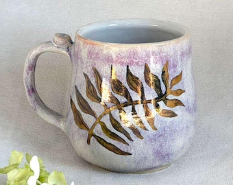 Ceramic Coffee Cup 15 oz  | Handmade Mug with a Botanical Print