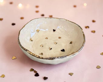 Handmade Ceramic Jewelry Dish with Heart Accent – Trinket Ring Holder