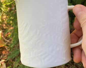 Porcelain Coffee Cup 10oz |Handmade Mug/ Botanical Relief/ Earthy Rustic Cup