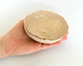 Pink Ceramic Ring Dish with Gold Accents – Handmade Plate / Bridesmaid Gift