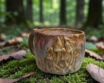 Handmade Ceramic Mushroom Mug – Woodland Forest Coffee Cup (13.5 oz)