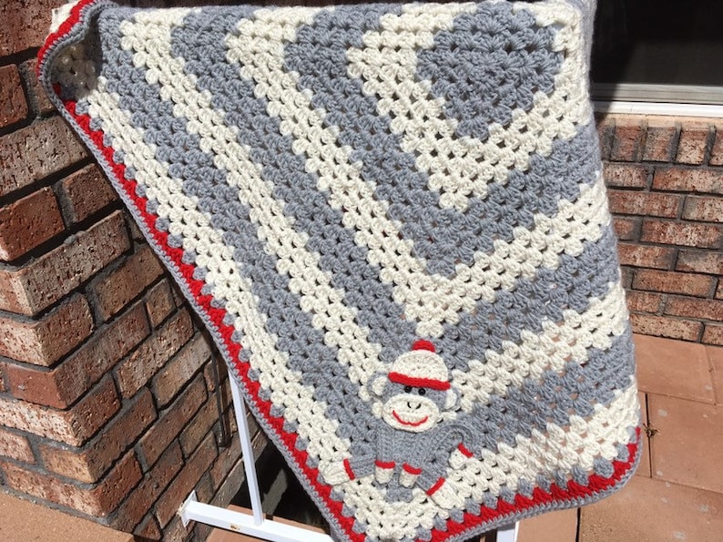 Blanket Sock Monkey Baby Blanket Crocheted Sock Monkey | Etsy