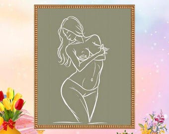 Retrato de mujer desnuda: Amor propio, decoración de pared femenina imprimible (descarga digital)