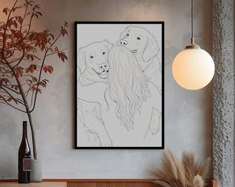 Woman and Dogs Line Art Print: Minimalist Pet Lover Wall Decor (Digital Download)