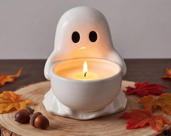 Halloween Ghost Candle Holder, Cute White Ghost Tealight Holder, Spooky Decor, Halloween Tabletop Ornament, Ghost Lover Gift