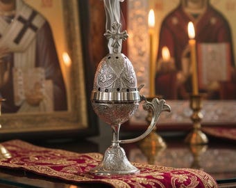 7.5 Inch Large Metal Censer, Greek Orthodox Home Censer, Silver Plated Incense Burner, Church Decor, Prayer Incense Holder