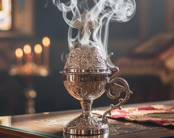 5.1 Inch Silver Plated Home Censer, Greek Orthodox Incense Burner, Christian Censer, Church Decor, Prayer Incense Holder