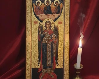 Wooden Icon 11x6 in, Archangel Michael Icon, Orthodox Icon on Wood