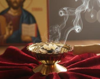 Orthodox Prayer Set – Metal Censer, 50g Monastery Incense, Charcoal Tablets, Incense holder, Incense burner