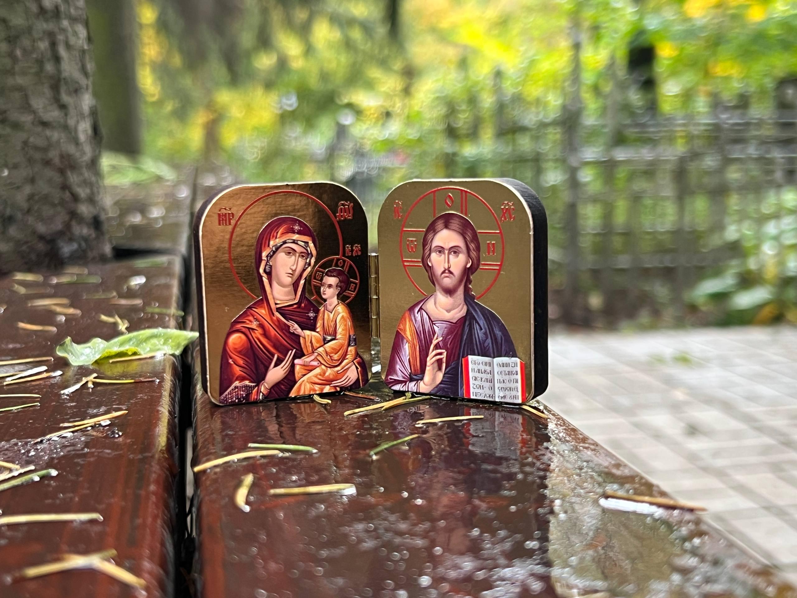 Diptych icon of Jesus Christ and the Mother of God, 2x1.6 in